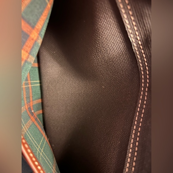 Dunhill Authentic Clutch Bag Second Bag Gray Brown Leather Green Plaid Lining! - Picture 8 of 14